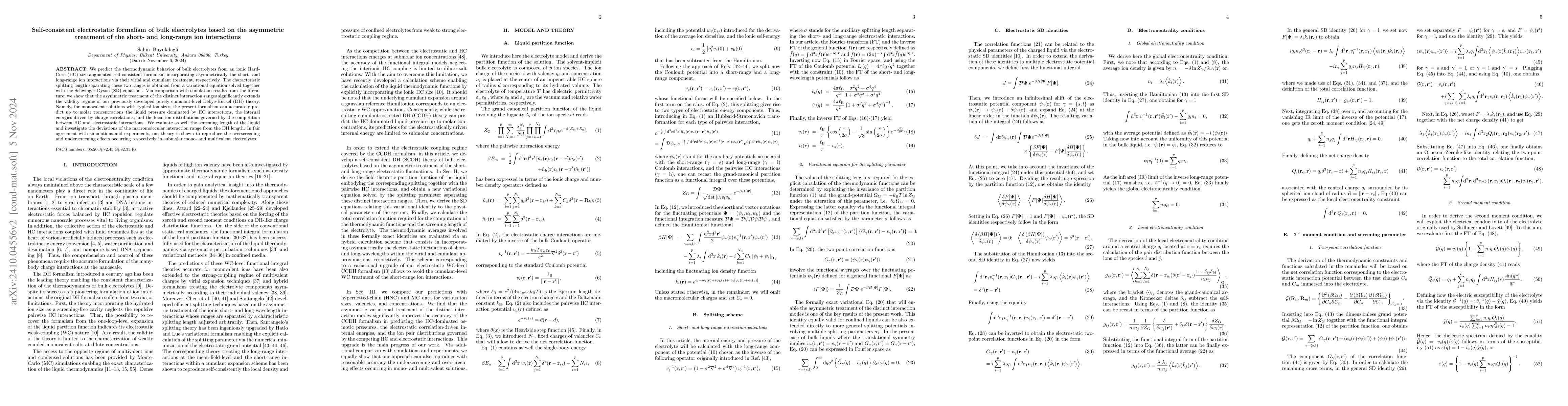 Thumbnail for Self-consistent electrostatic formalism of bulk electrolytes based on
  the asymmetric treatment of the short- and long-range ion interactions