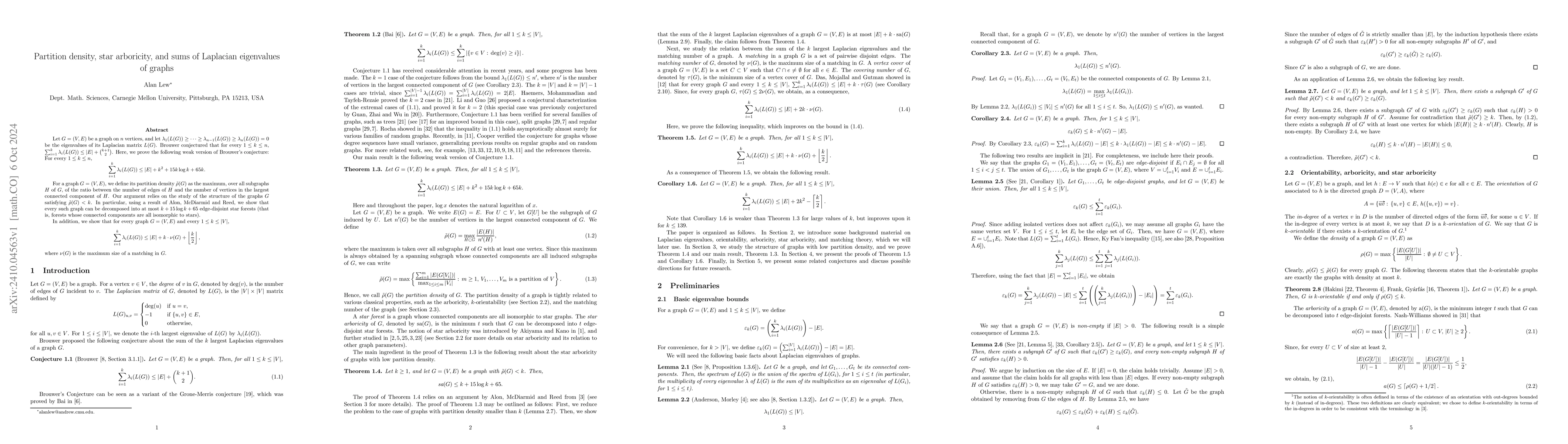 Thumbnail for Partition density, star arboricity, and sums of Laplacian eigenvalues of
  graphs