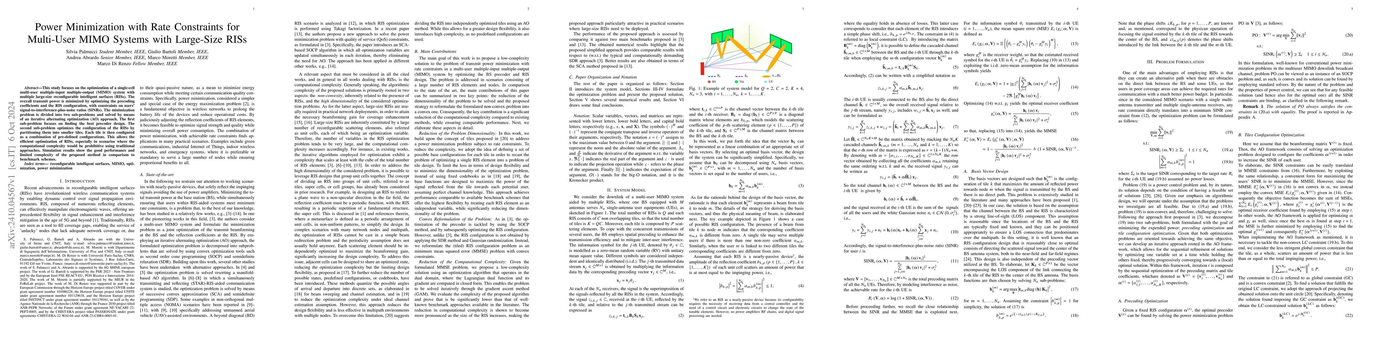 Thumbnail for Power Minimization with Rate Constraints for Multi-User MIMO Systems
  with Large-Size RISs