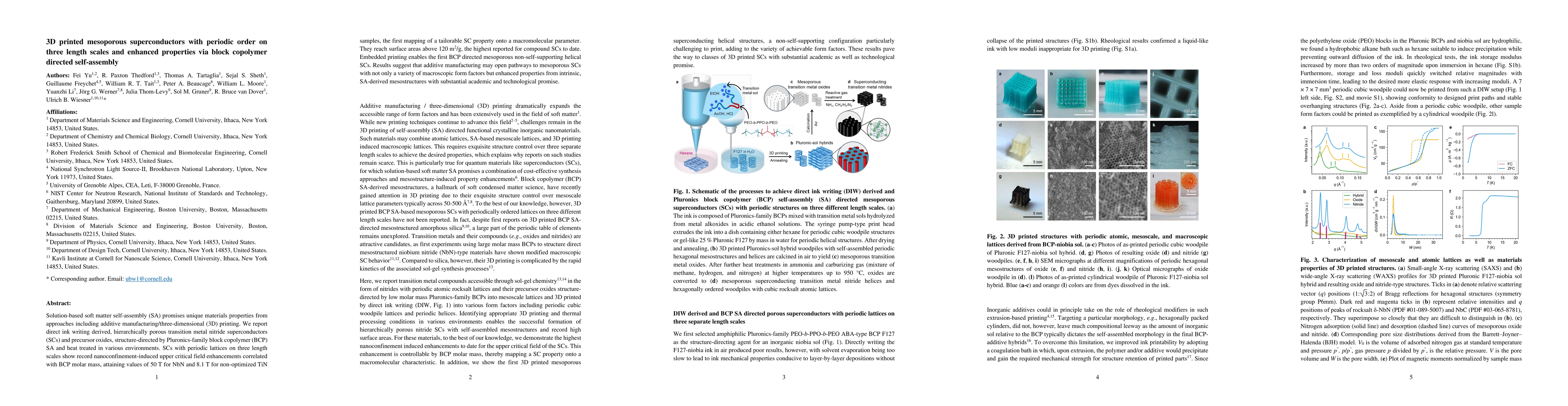 Thumbnail for 3D printed mesoporous superconductors with periodic order on three
  length scales and enhanced properties via block copolymer directed
  self-assembly