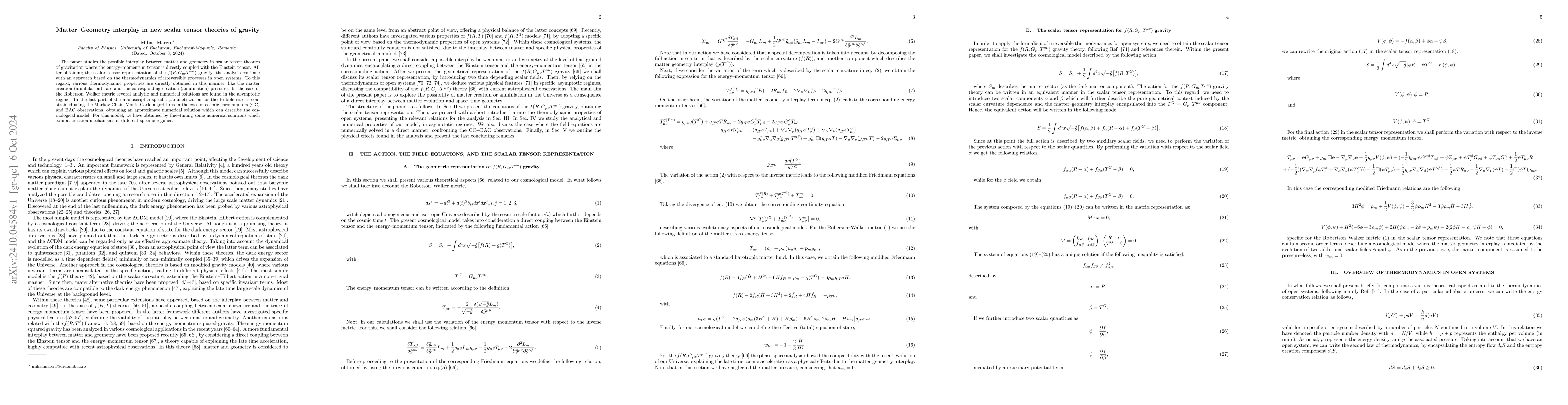 Thumbnail for Matter--Geometry interplay in new scalar tensor theories of gravity
