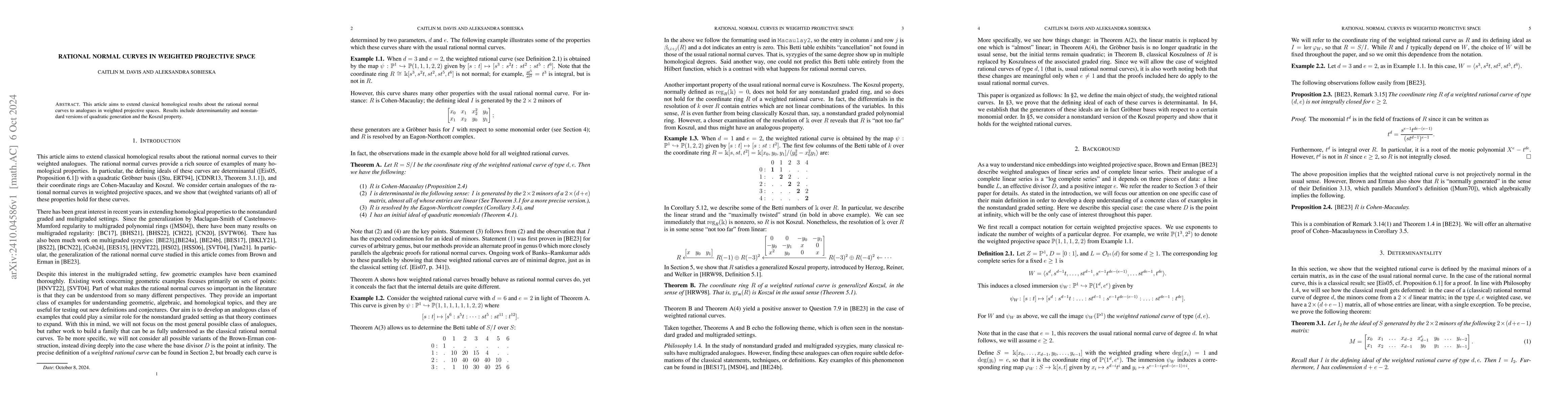 Thumbnail for Rational Normal Curves in Weighted Projective Space