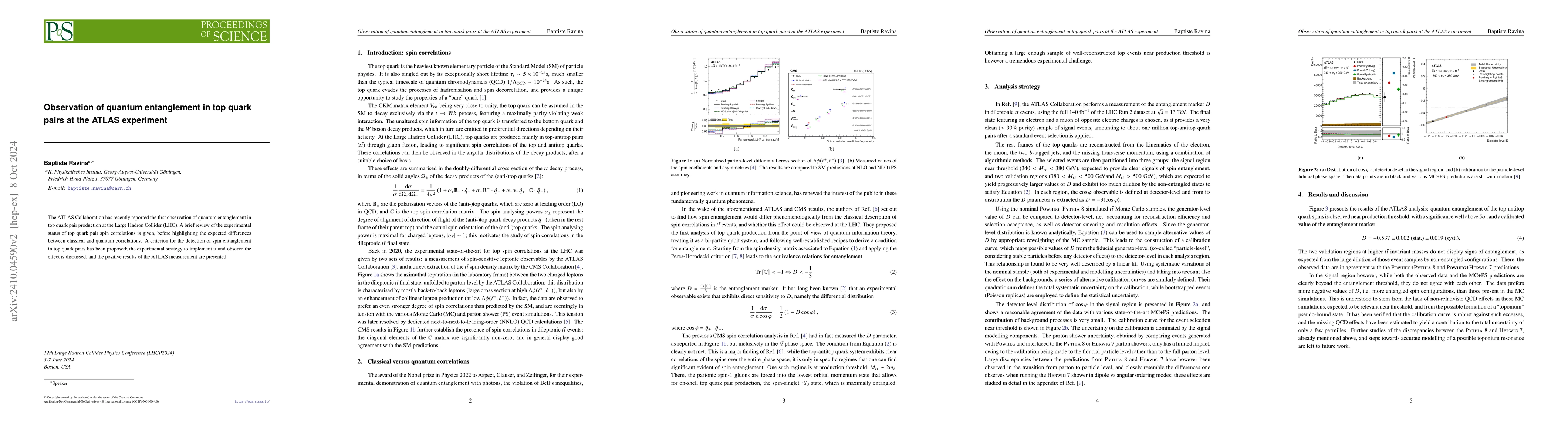 Thumbnail for Observation of quantum entanglement in top quark pairs at the ATLAS
  experiment