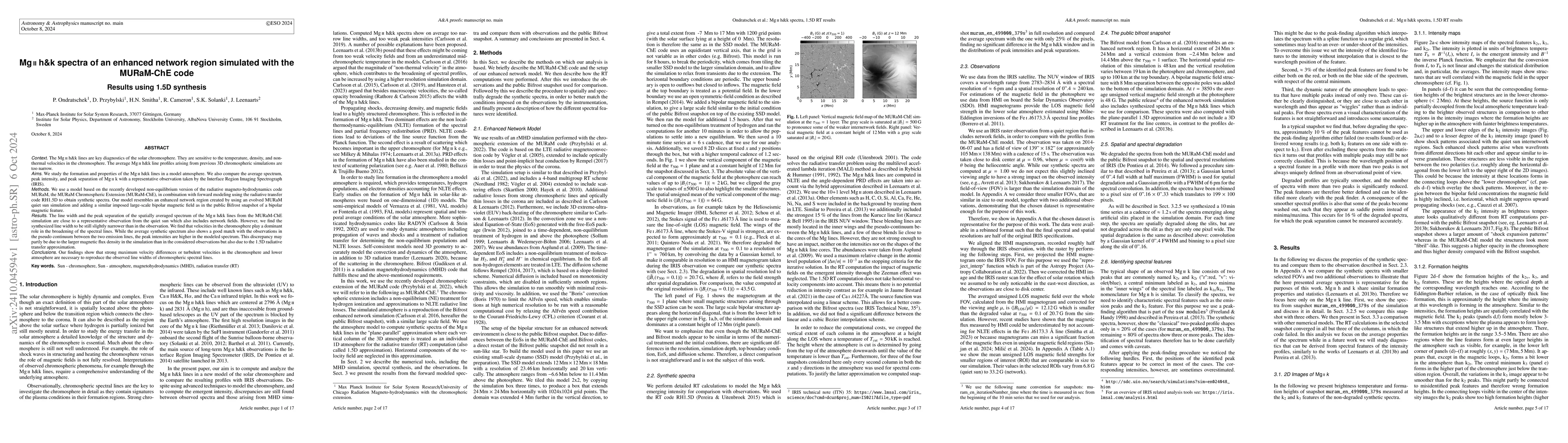Thumbnail for Mg ii h&k spectra of an enhanced network region simulated with the
  MURaM-ChE code. Results using 1.5D synthesis
