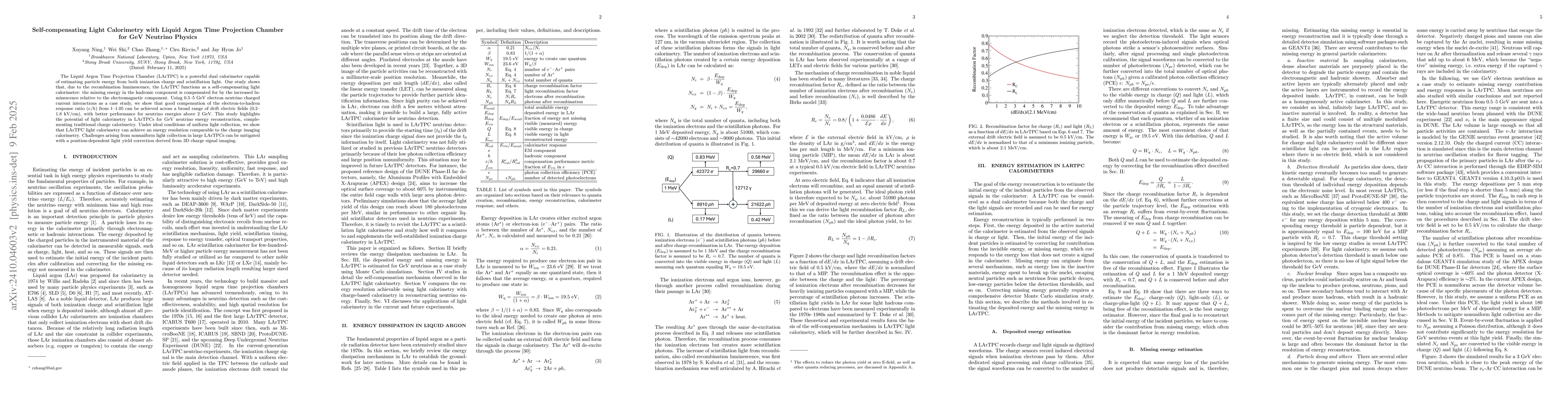 Thumbnail for Self-compensating Light Calorimetry with Liquid Argon Time Projection
  Chamber for GeV Neutrino Physics