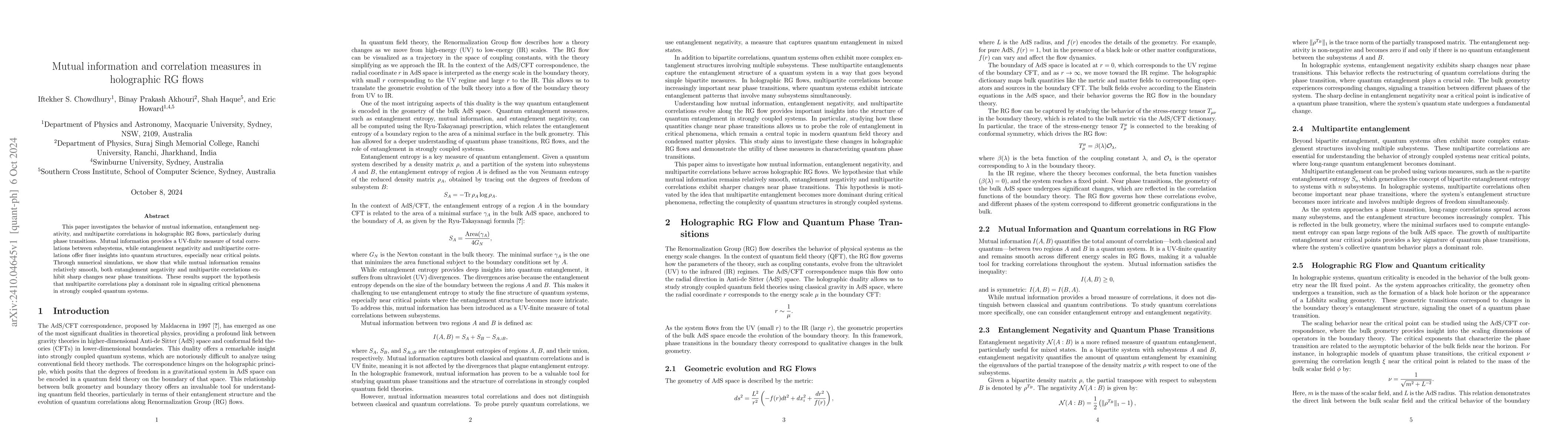 Thumbnail for Mutual information and correlation measures in holographic RG flows