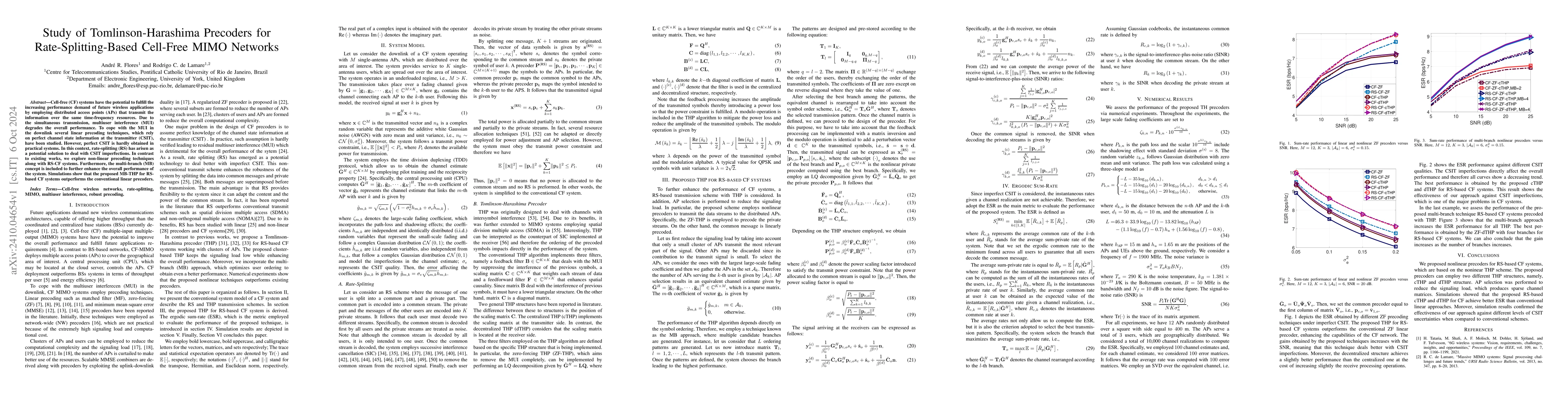 Thumbnail for Study of Tomlinson-Harashima Precoders for Rate-Splitting-Based
  Cell-Free MIMO Networks