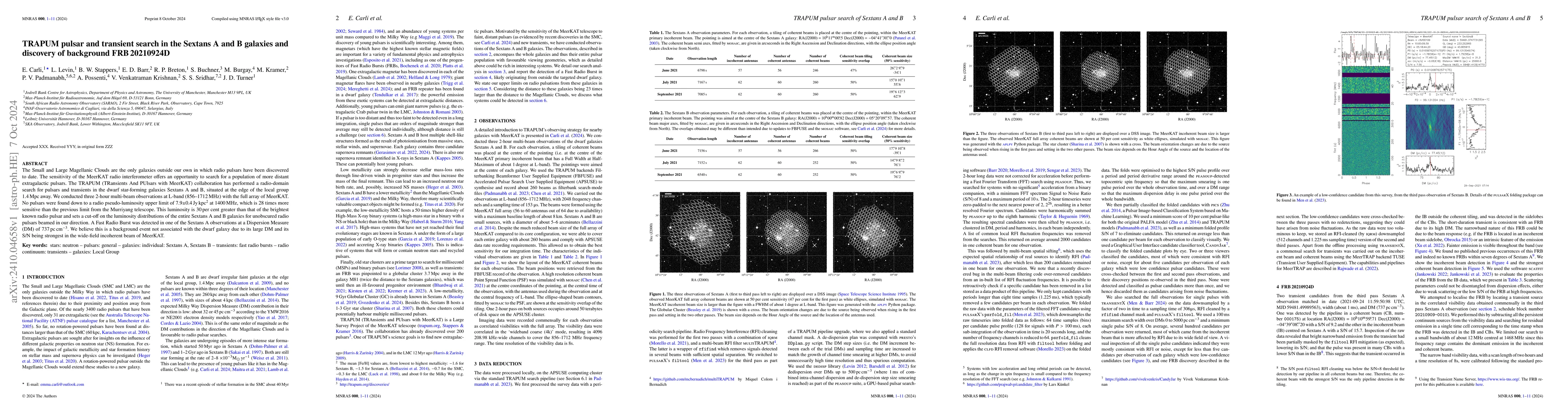 Thumbnail for TRAPUM pulsar and transient search in the Sextans A and B galaxies and
  discovery of background FRB 20210924D