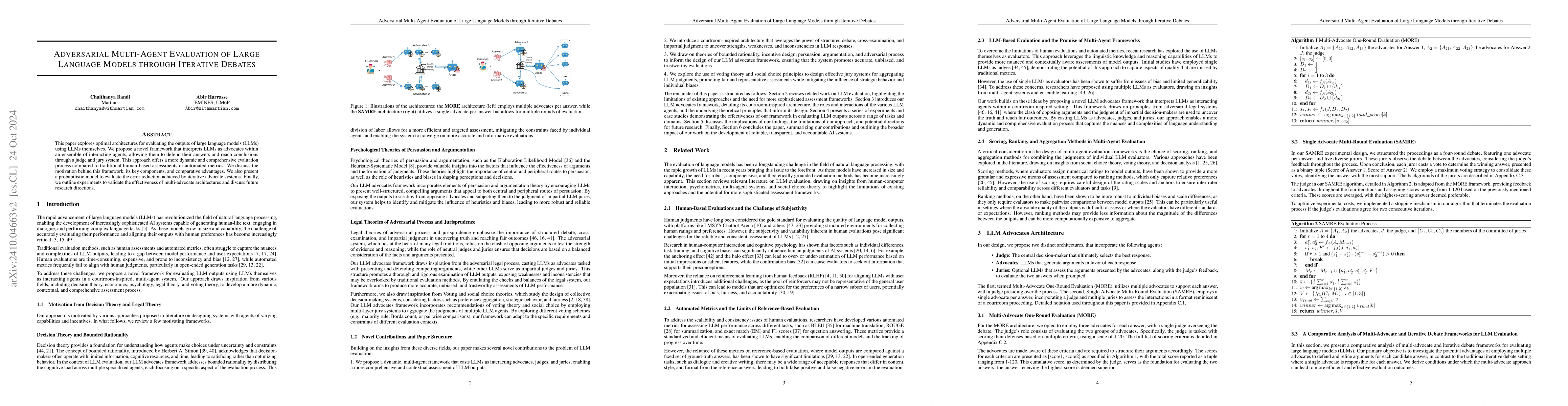 Thumbnail for Adversarial Multi-Agent Evaluation of Large Language Models through
  Iterative Debates