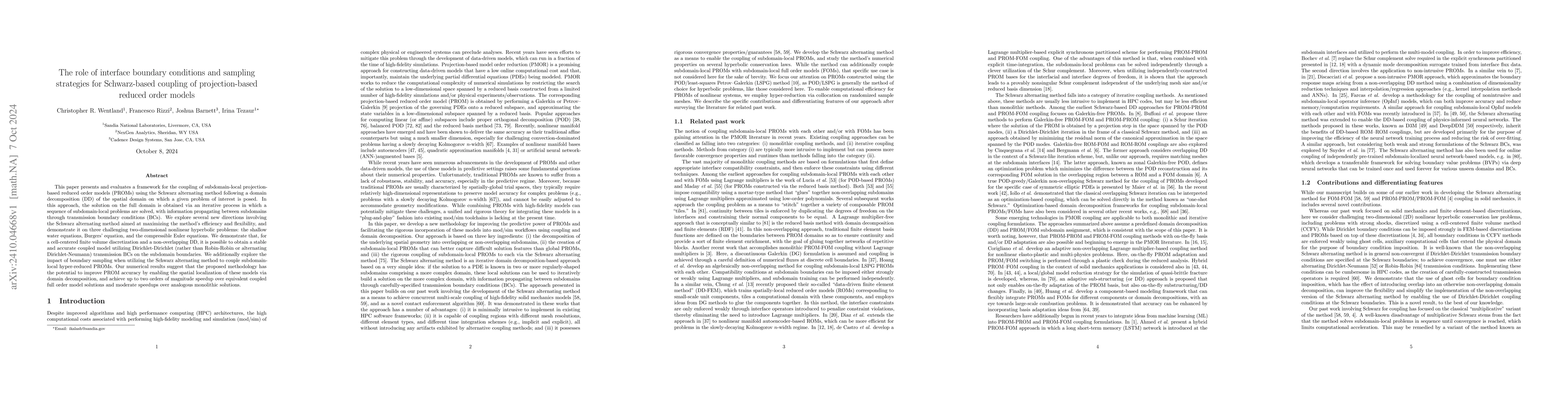 Thumbnail for The role of interface boundary conditions and sampling strategies for
  Schwarz-based coupling of projection-based reduced order models