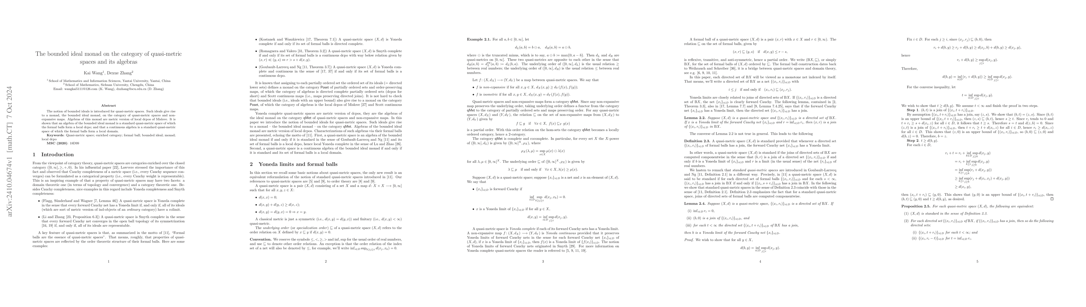 Thumbnail for The bounded ideal monad on the category of quasi-metric spaces and its
  algebras