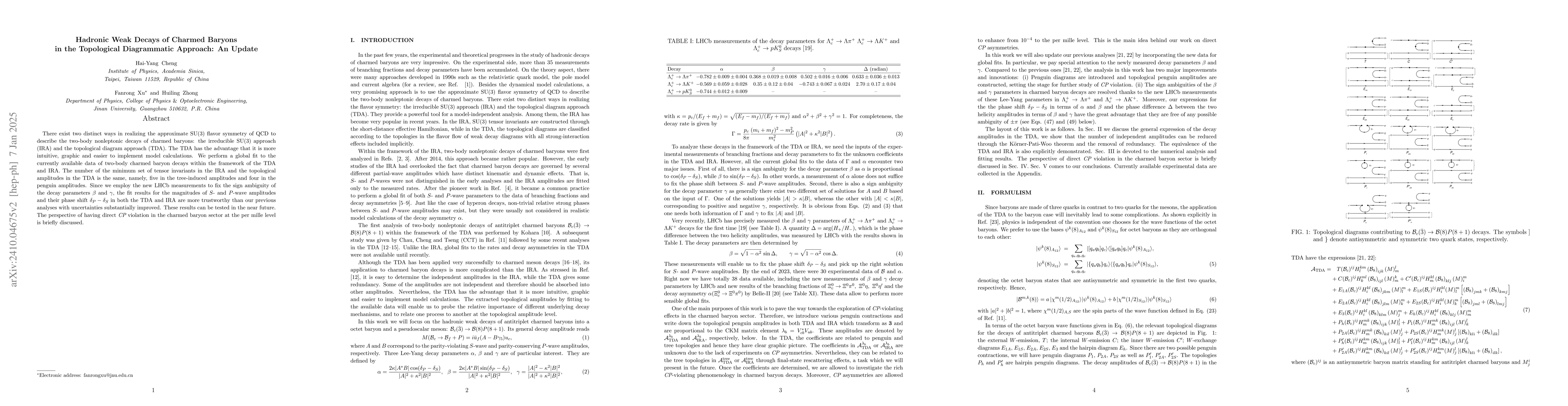 Thumbnail for Hadronic Weak Decays of Charmed Baryons in the Topological Diagrammatic
  Approach: An Update