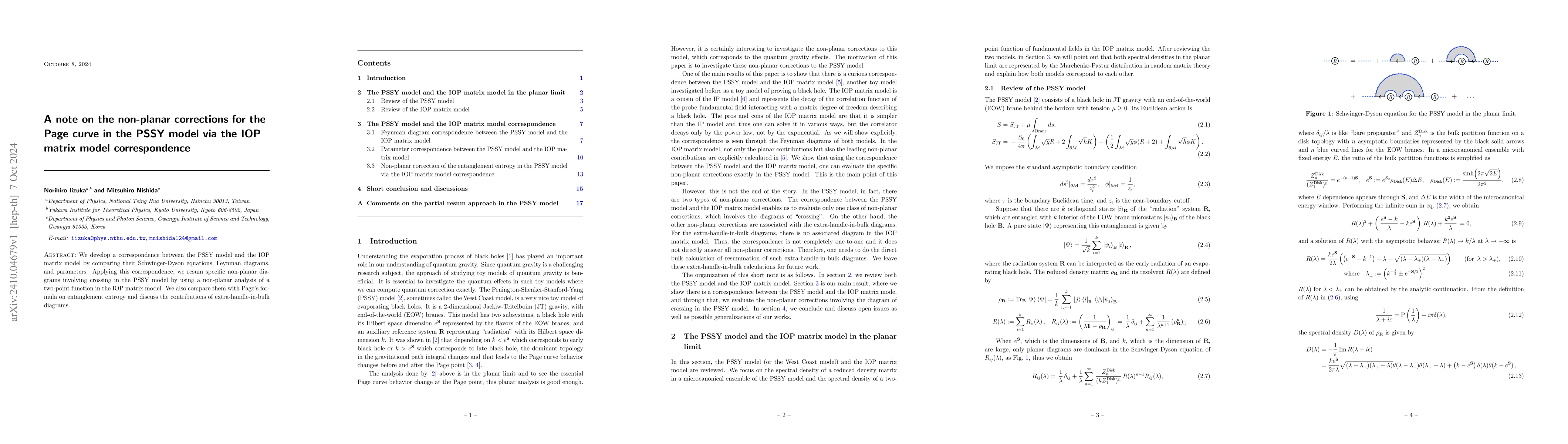 Thumbnail for A note on the non-planar corrections for the Page curve in the PSSY
  model via the IOP matrix model correspondence