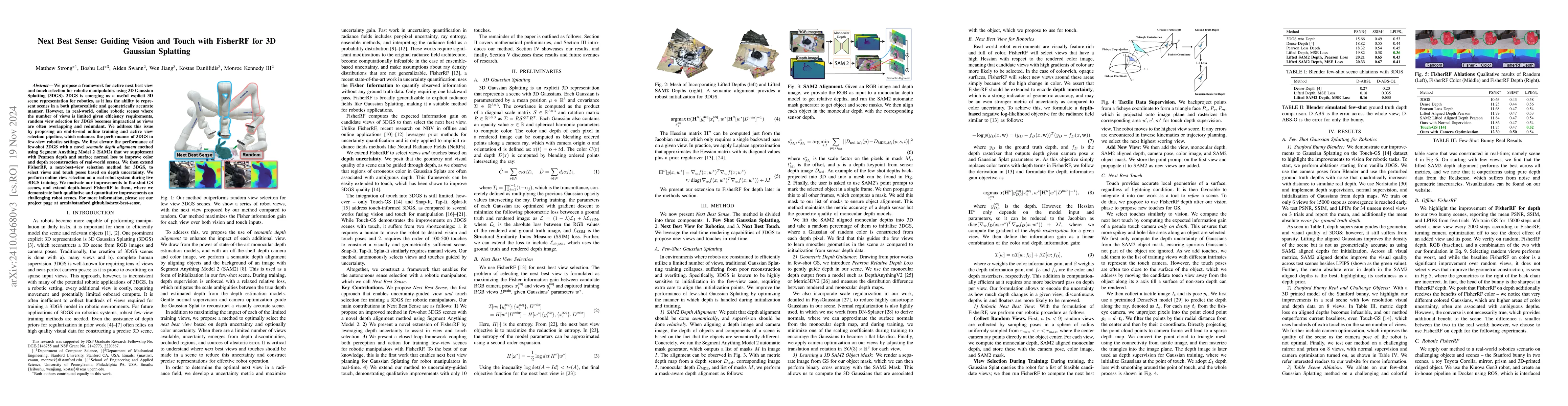 Thumbnail for Next Best Sense: Guiding Vision and Touch with FisherRF for 3D Gaussian
  Splatting