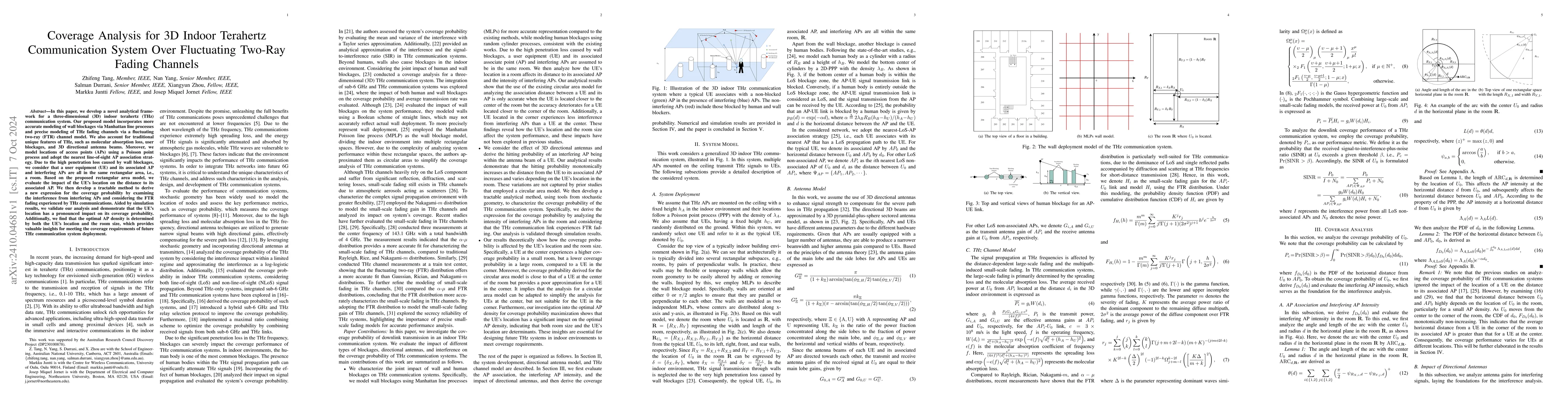 Thumbnail for Coverage Analysis for 3D Indoor Terahertz Communication System Over
  Fluctuating Two-Ray Fading Channels