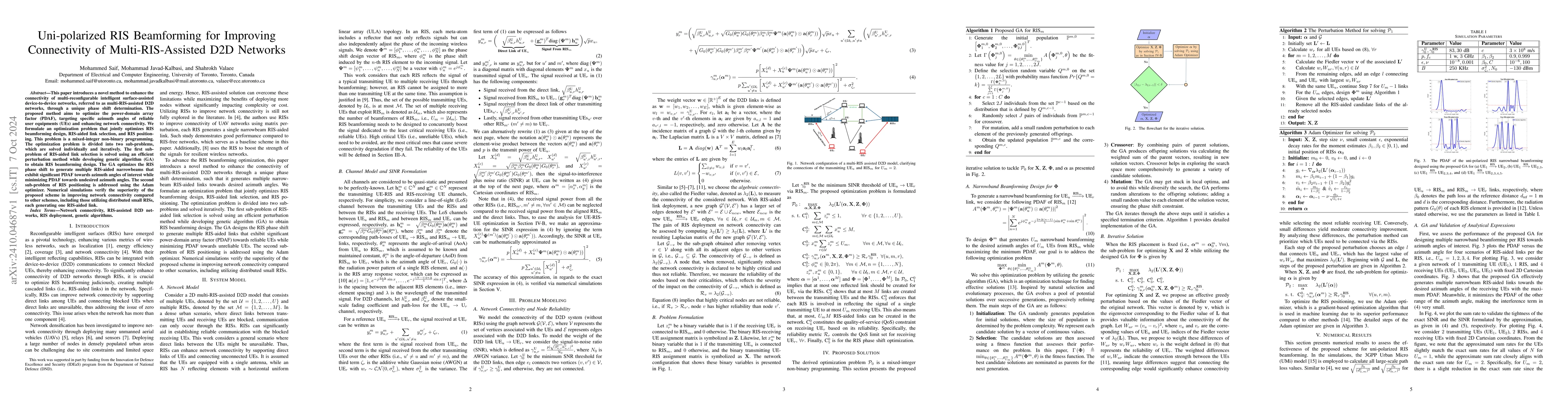 Thumbnail for Uni-polarized RIS Beamforming for Improving Connectivity of
  Multi-RIS-Assisted D2D Networks