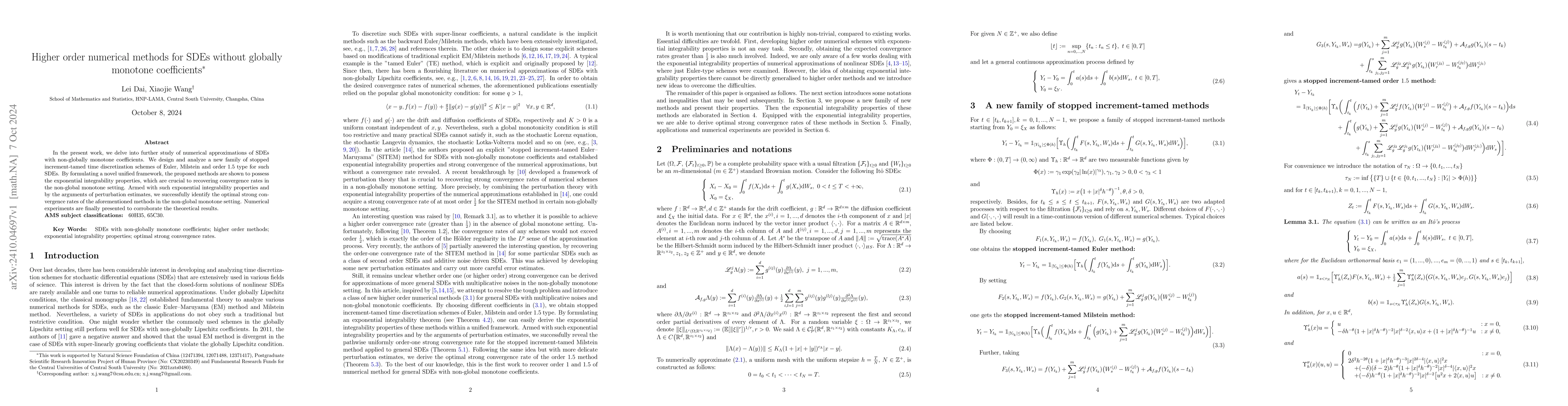 Thumbnail for Higher order numerical methods for SDEs without globally monotone
  coefficients