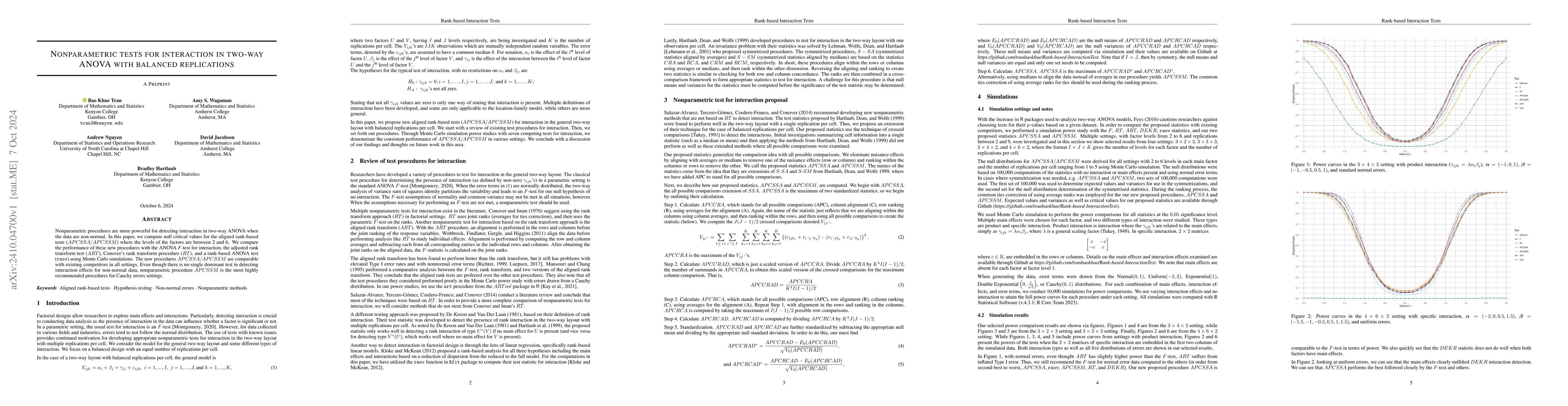 Thumbnail for Nonparametric tests for interaction in two-way ANOVA with balanced
  replications