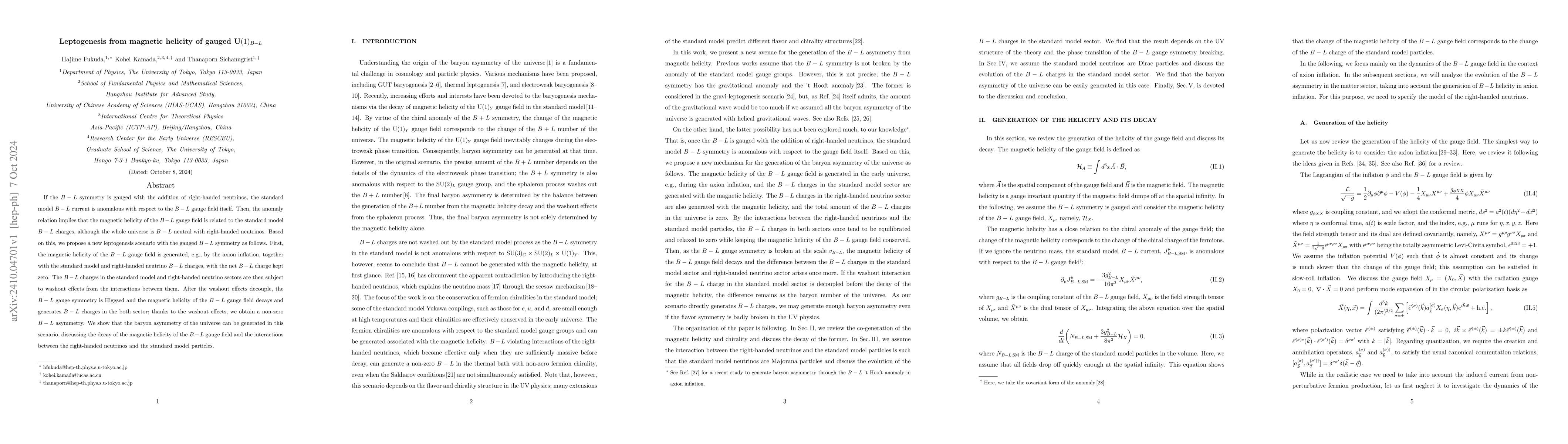 Thumbnail for Leptogenesis from magnetic helicity of gauged $\text{U}(1)_{B-L}$