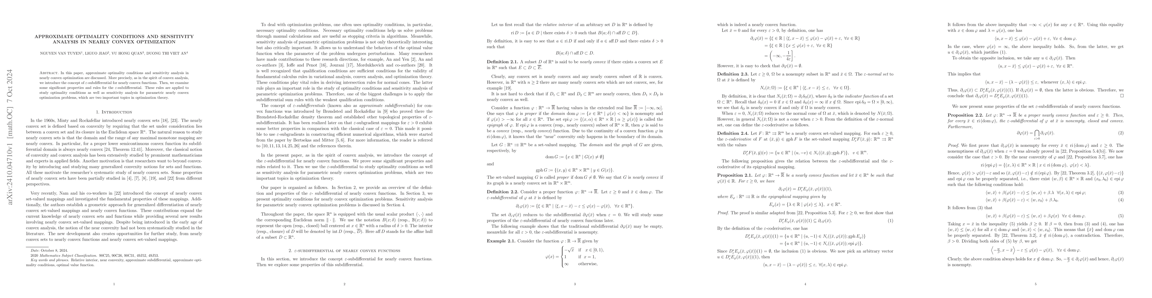 Thumbnail for Approximate optimality conditions and sensitivity analysis in nearly
  convex optimization