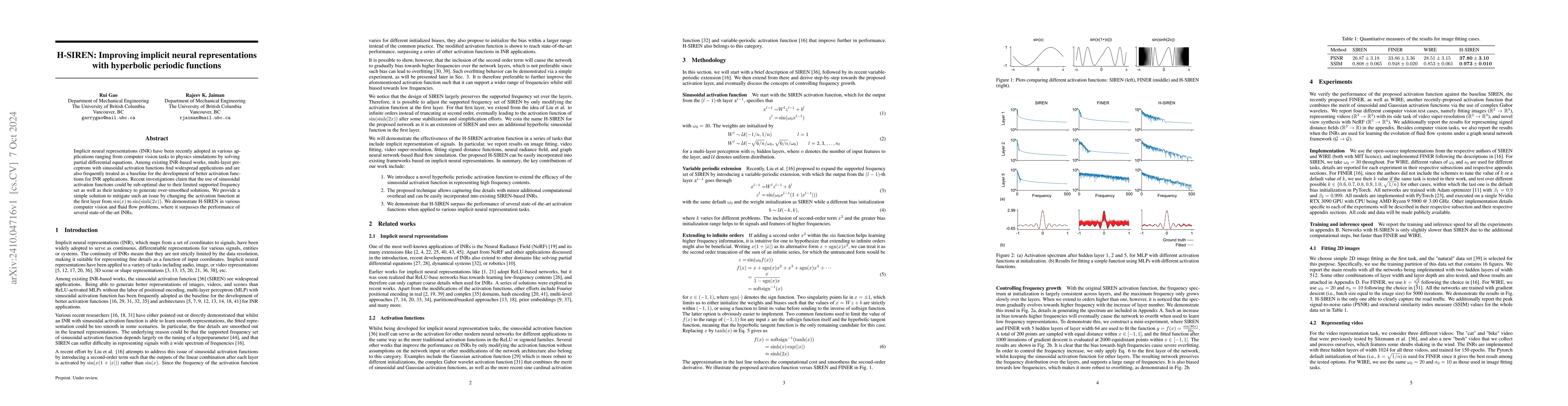 Thumbnail for H-SIREN: Improving implicit neural representations with hyperbolic
  periodic functions