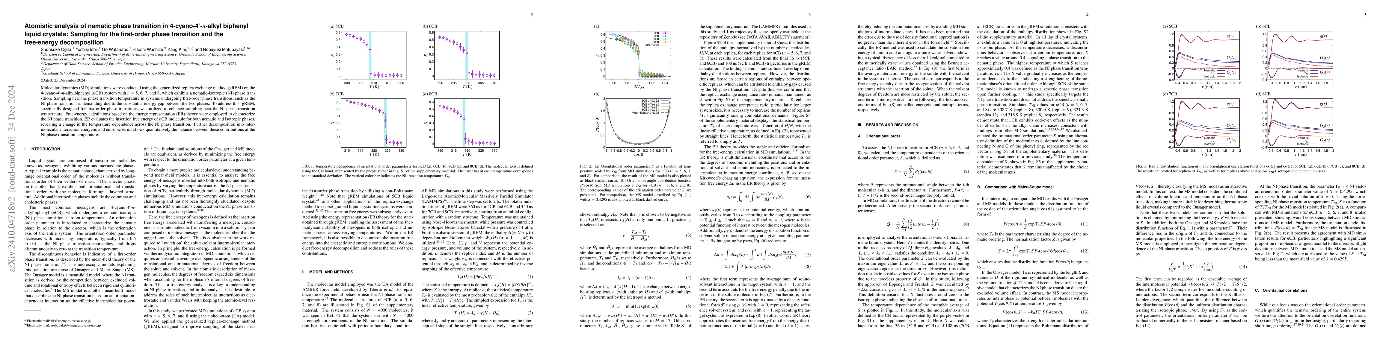 Thumbnail for Atomistic analysis of nematic phase transition in
  4-cyano-4$^{\prime}$-$n$-alkyl biphenyl liquid crystals: Sampling for the
  first-order phase transition and the free-energy decomposition