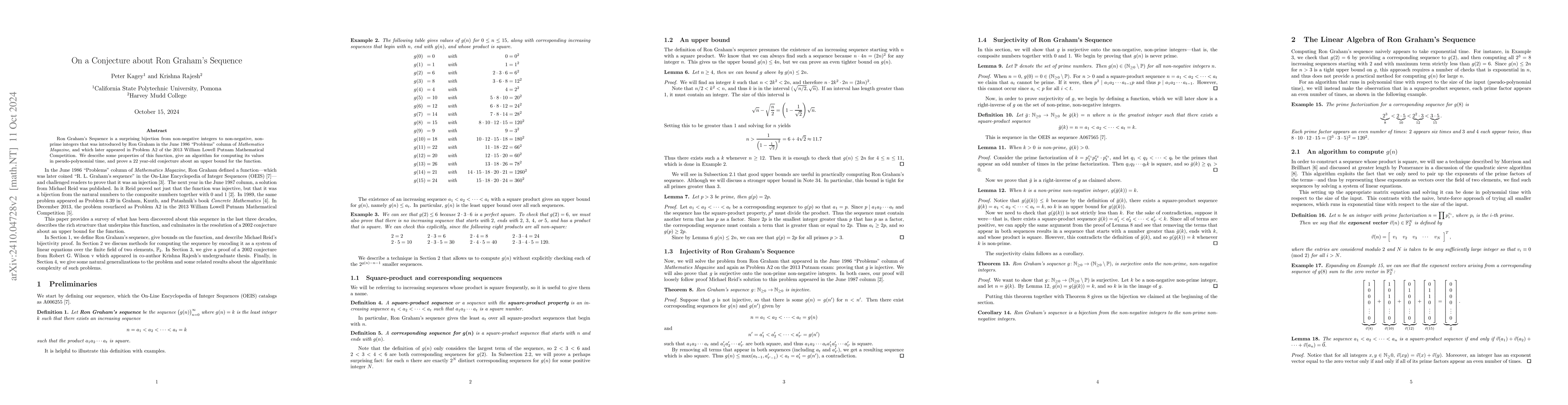 Thumbnail for On a Conjecture about Ron Graham's Sequence