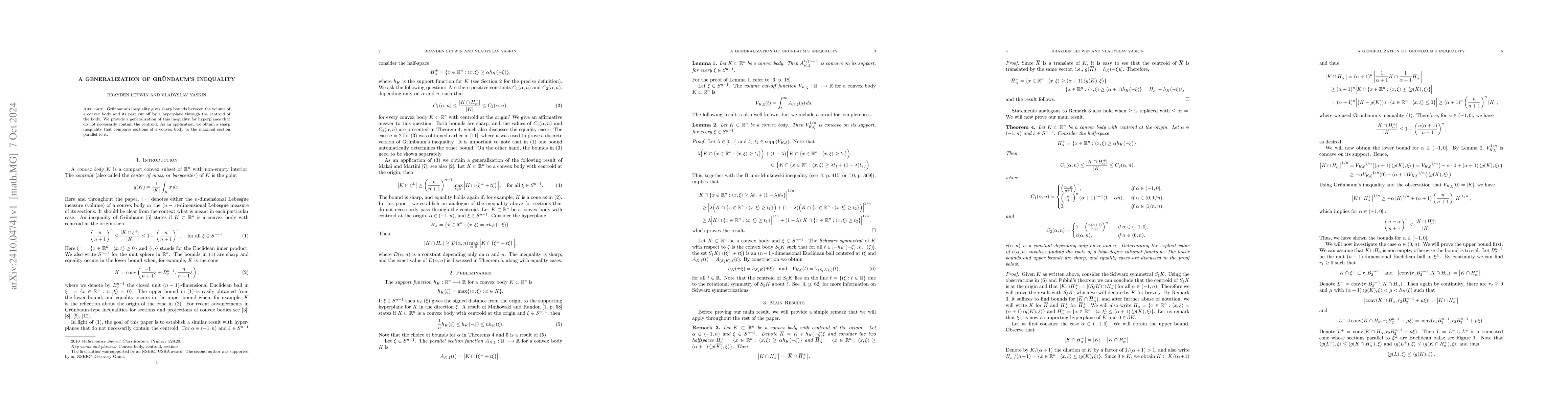 Thumbnail for A generalization of Grünbaum's inequality