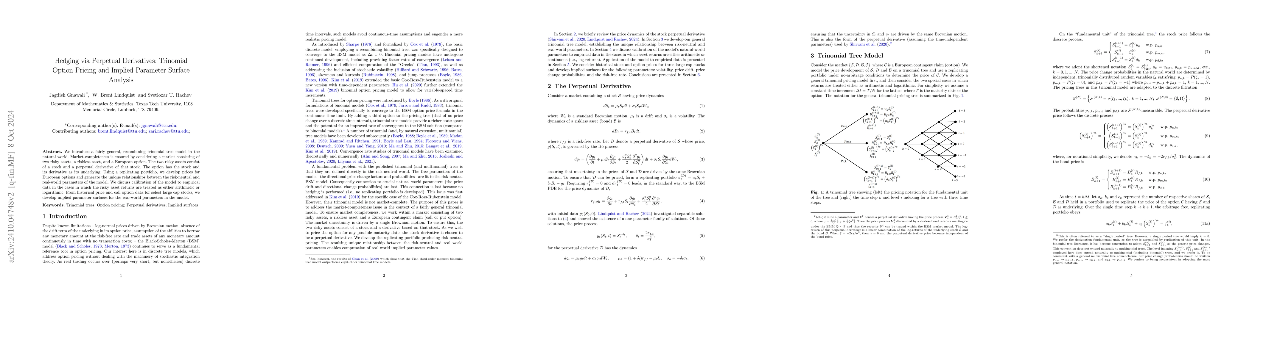 Thumbnail for Hedging via Perpetual Derivatives: Trinomial Option Pricing and Implied
  Parameter Surface Analysis