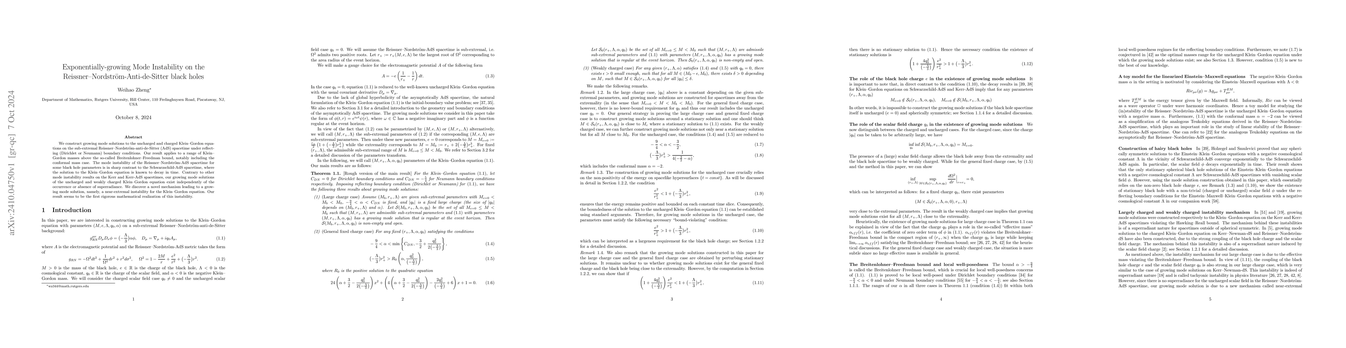 Thumbnail for Exponentially-growing Mode Instability on
  Reissner-Nordström--Anti-de-Sitter black holes
