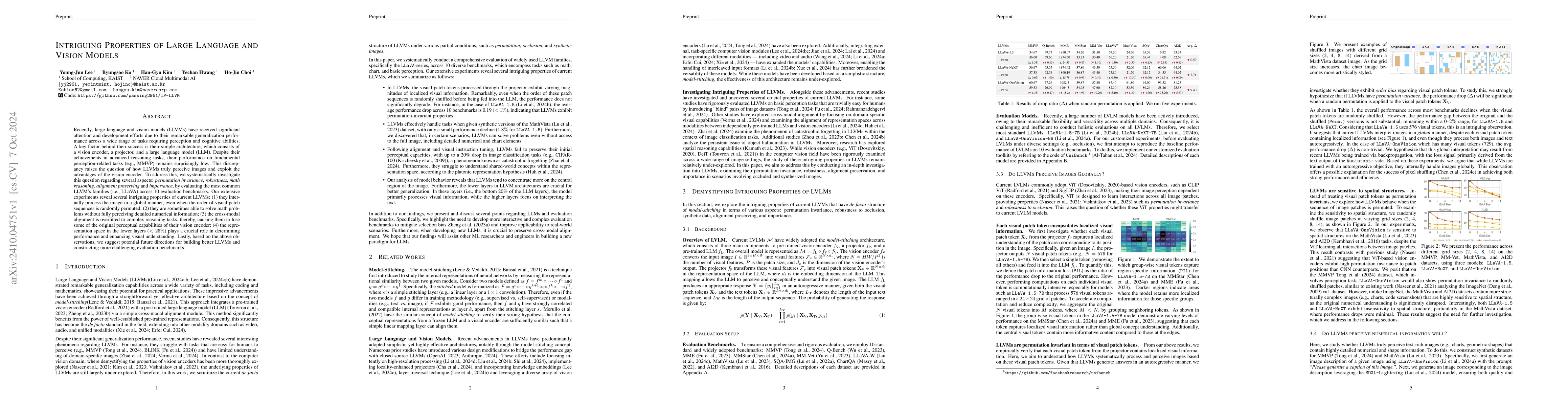 Thumbnail for Intriguing Properties of Large Language and Vision Models