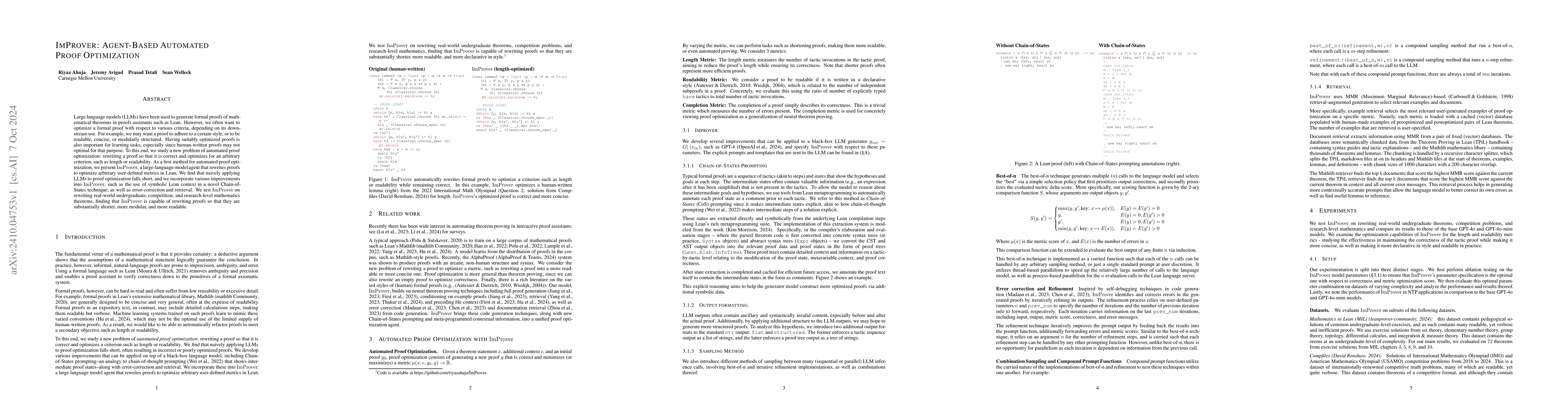 Thumbnail for ImProver: Agent-Based Automated Proof Optimization