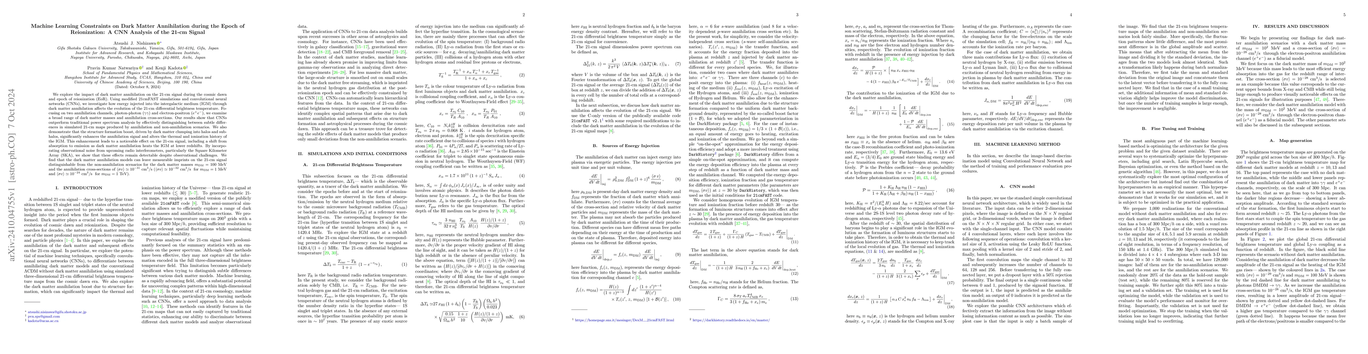 Thumbnail for Machine Learning Constraints on Dark Matter Annihilation during the
  Epoch of Reionization: A CNN Analysis of the 21-cm Signal