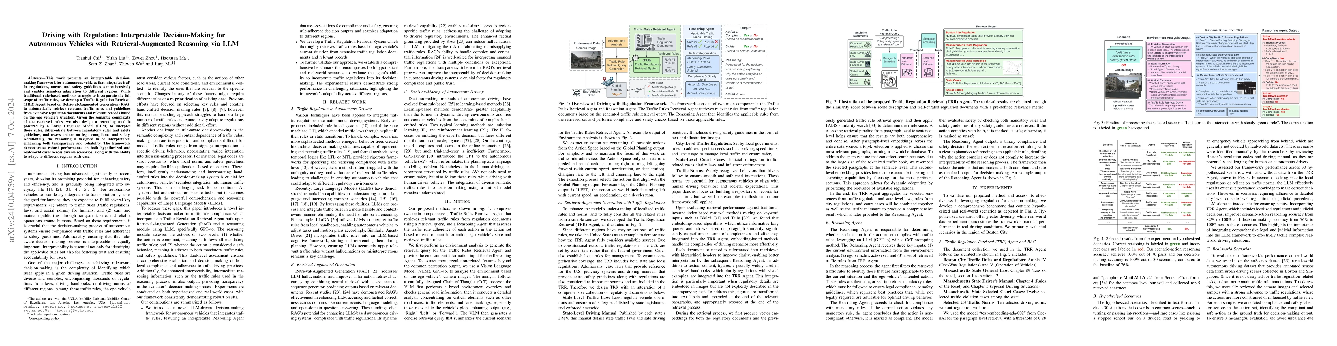 Thumbnail for Driving with Regulation: Interpretable Decision-Making for Autonomous
  Vehicles with Retrieval-Augmented Reasoning via LLM