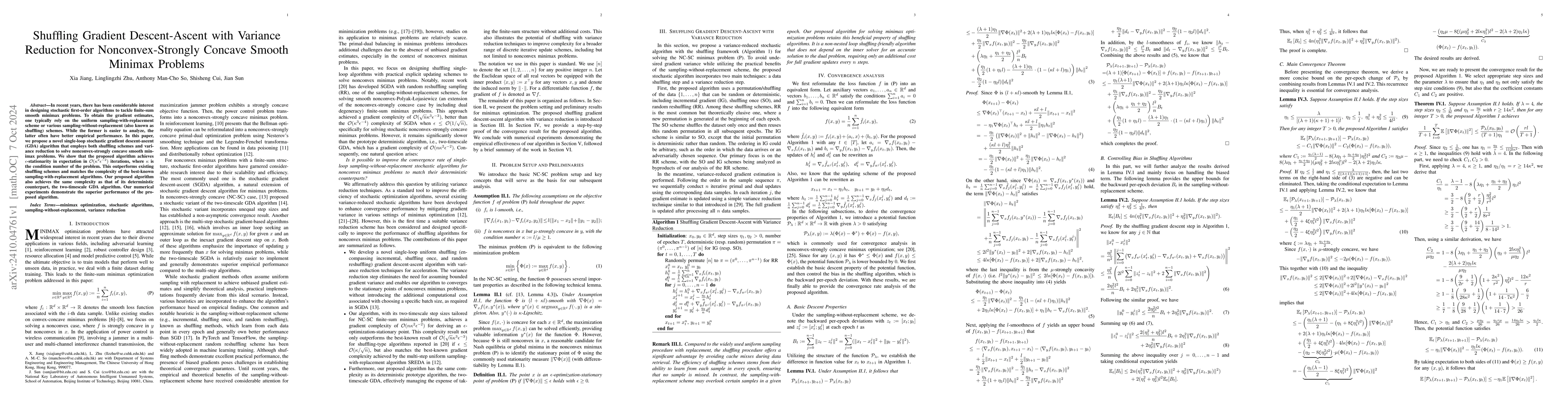 Thumbnail for Shuffling Gradient Descent-Ascent with Variance Reduction for
  Nonconvex-Strongly Concave Smooth Minimax Problems