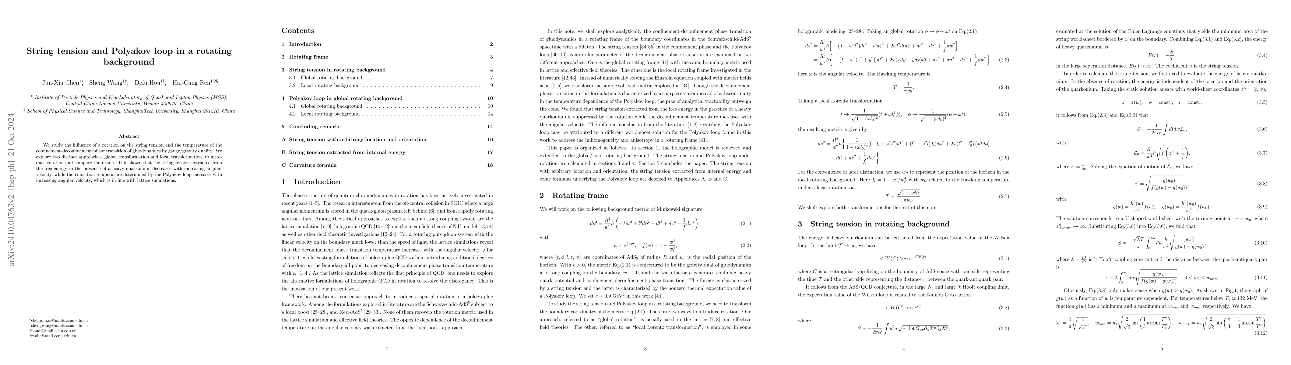 Thumbnail for String tension and Polyakov loop in a rotating background