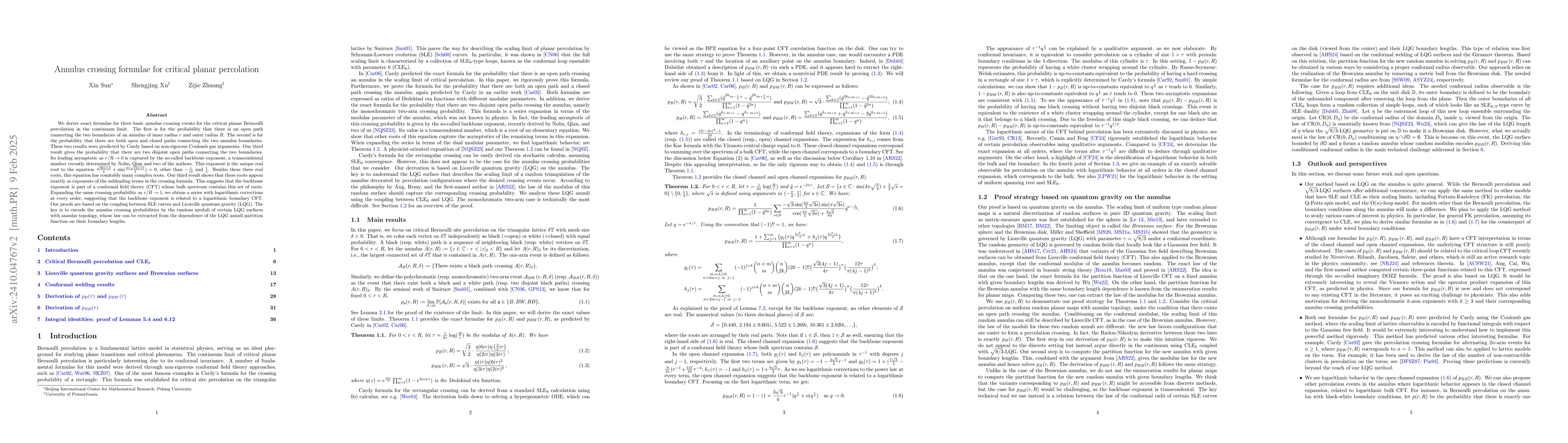 Thumbnail for Annulus crossing formulae for critical planar percolation