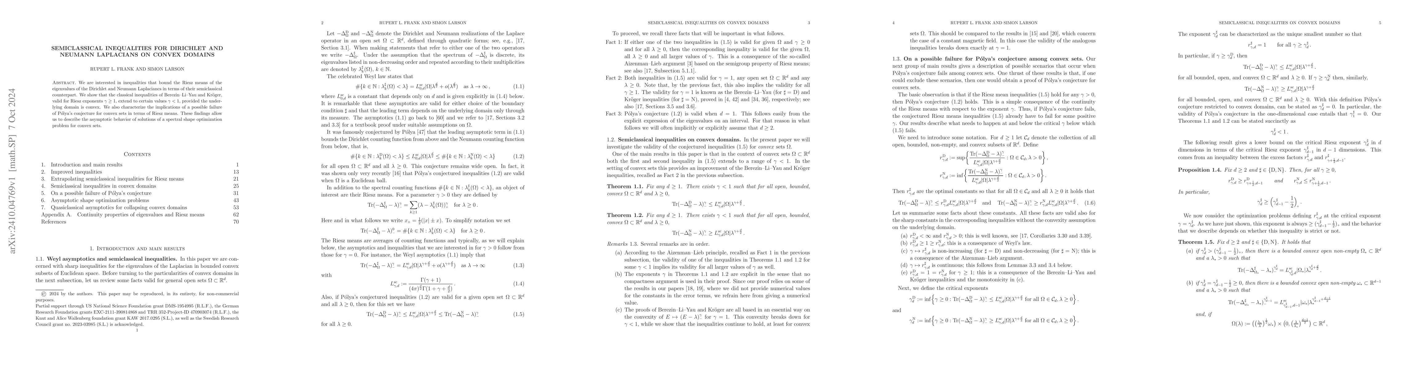 Thumbnail for Semiclassical inequalities for Dirichlet and Neumann Laplacians on
  convex domains