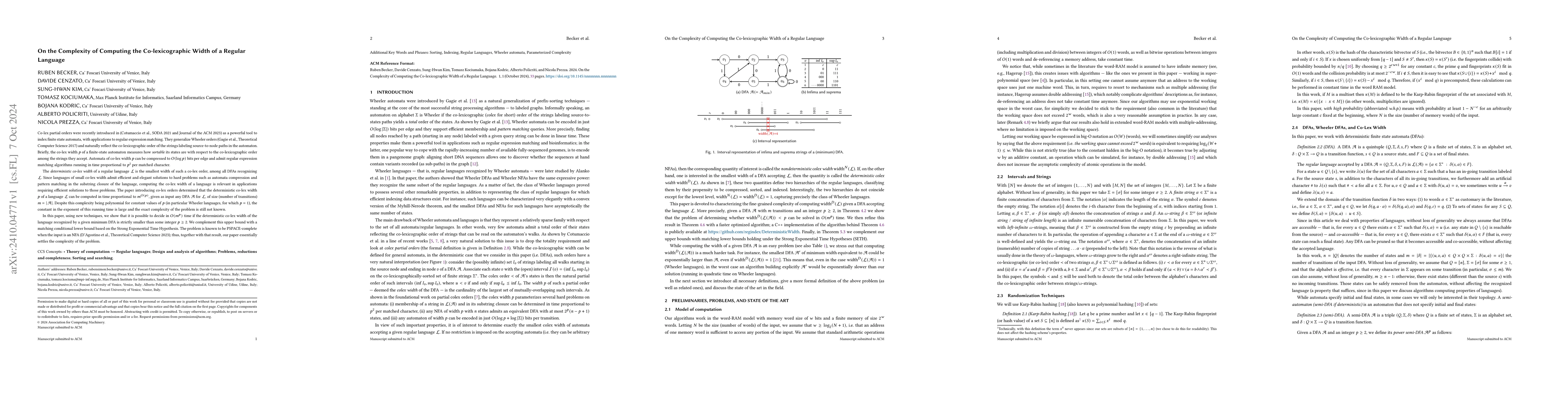 Thumbnail for On the Complexity of Computing the Co-lexicographic Width of a Regular
  Language