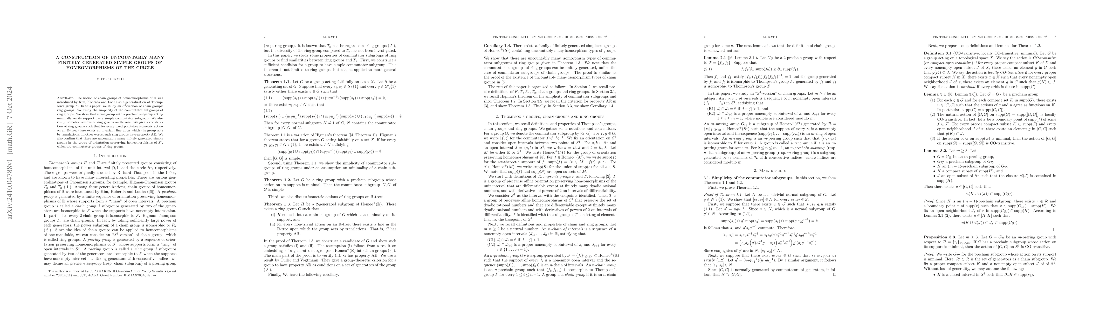 Thumbnail for A construction of uncountably many finitely generated simple groups of
  homeomorphisms of the circle