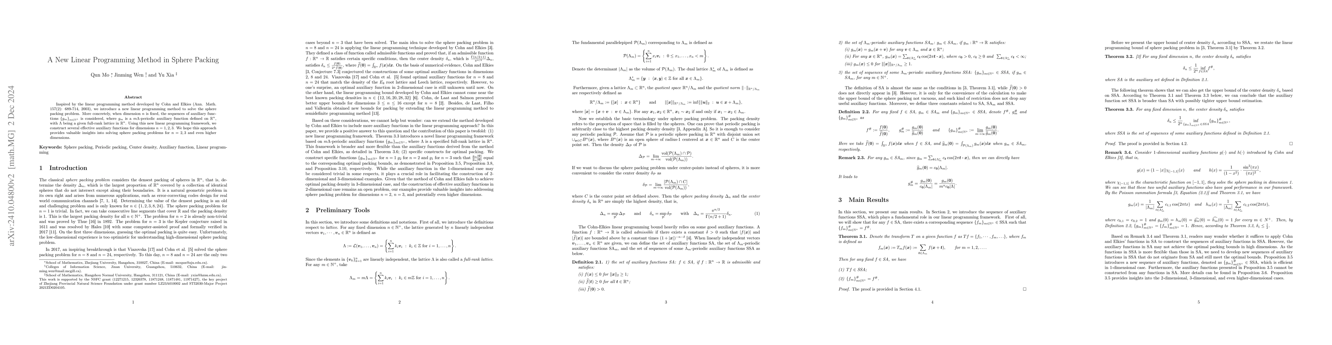 Thumbnail for A New Linear Programming Method in Sphere Packing