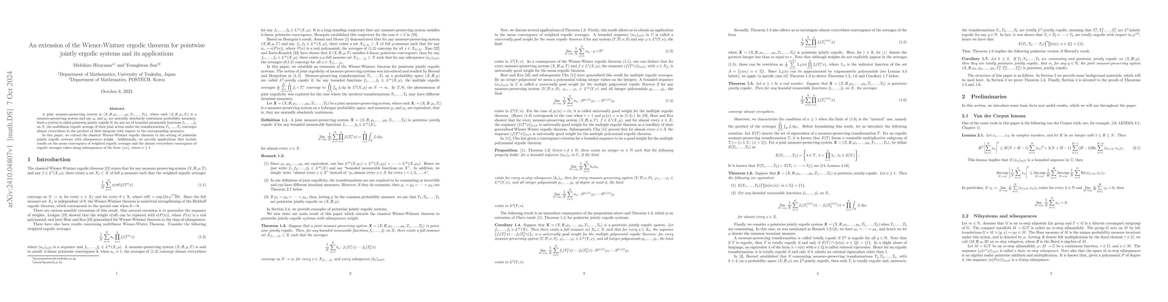 Thumbnail for An extension of the Wiener-Wintner ergodic theorem for pointwise jointly
  ergodic systems and its applications