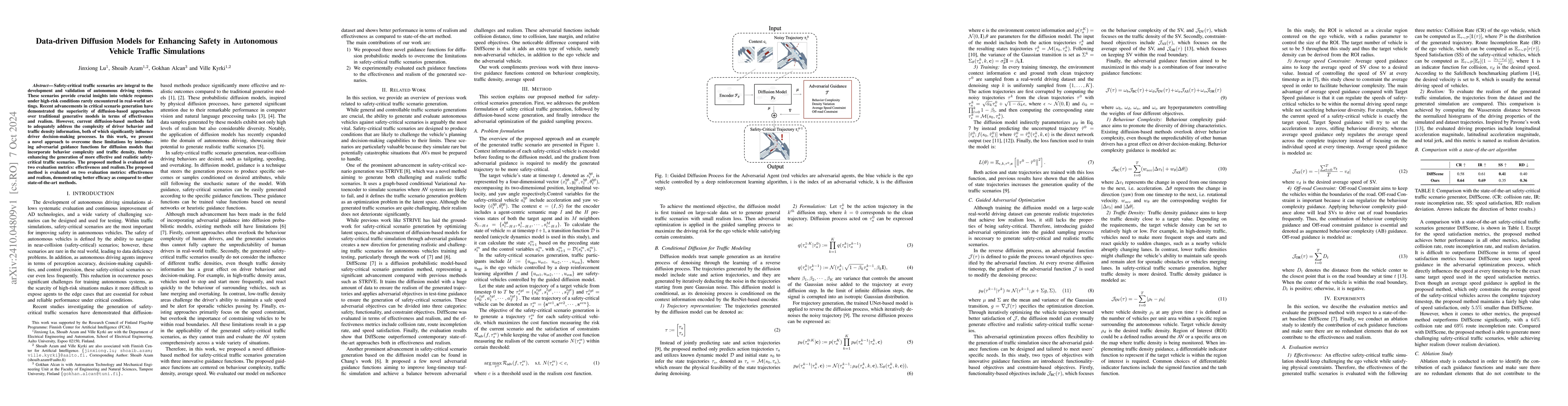 Thumbnail for Data-driven Diffusion Models for Enhancing Safety in Autonomous Vehicle
  Traffic Simulations