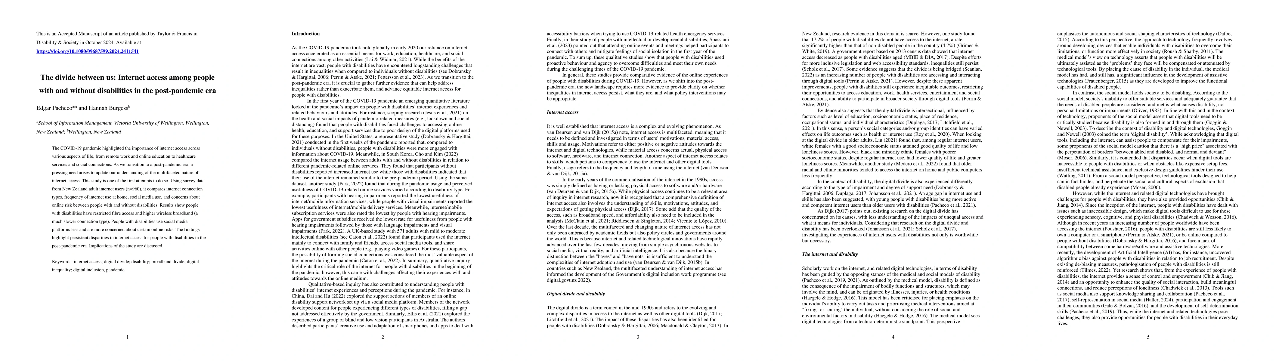 Thumbnail for The divide between us: Internet access among people with and without
  disabilities in the post-pandemic era