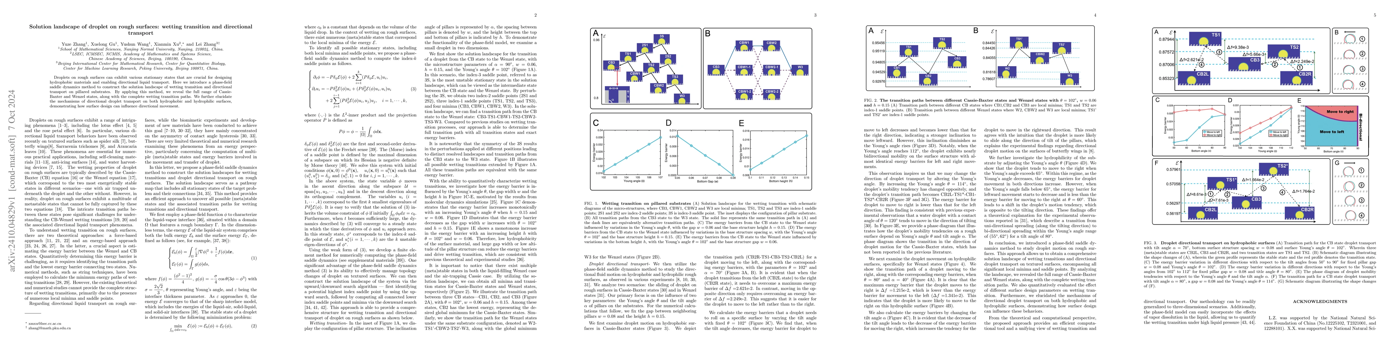 Thumbnail for Solution landscape of droplet on rough surfaces: wetting transition and
  directional transport