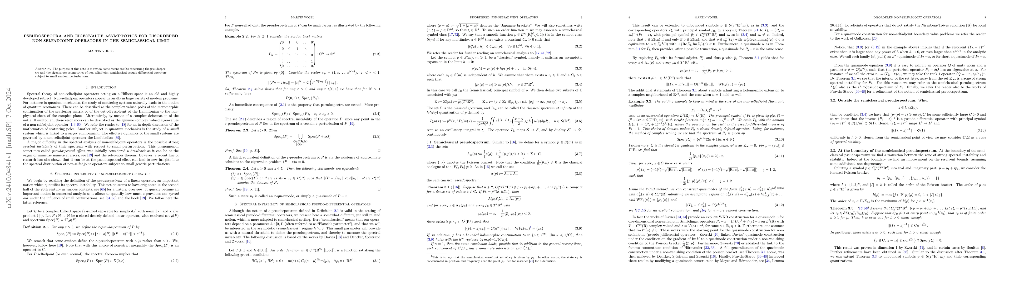 Thumbnail for Pseudospectra and eigenvalue asymptotics for disordered non-selfadjoint
  operators in the semiclassical limit
