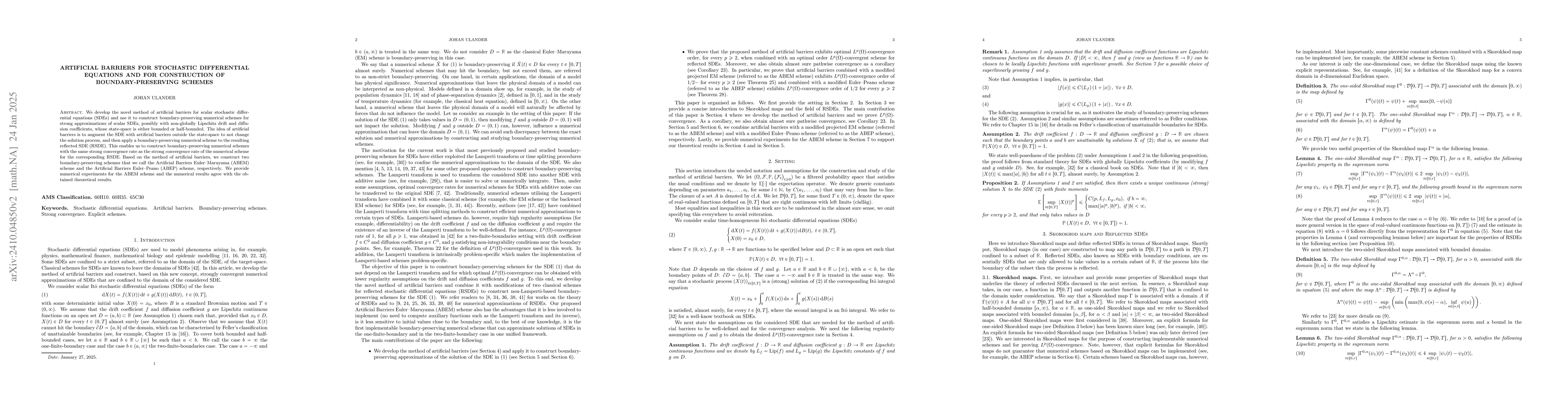 Thumbnail for Artificial Barriers for stochastic differential equations and for
  construction of Boundary-preserving schemes
