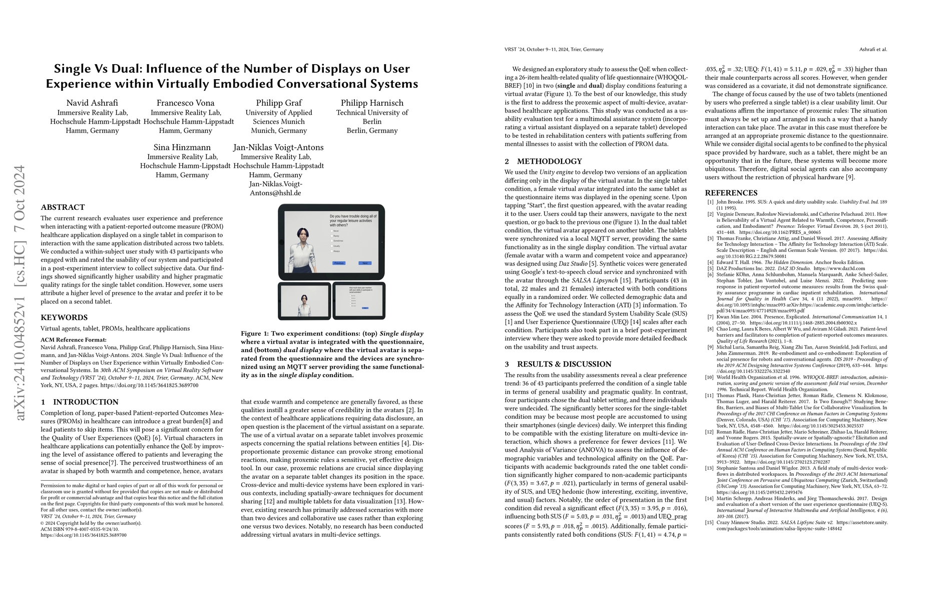 Thumbnail for Single Vs Dual: Influence of the Number of Displays on User Experience
  within Virtually Embodied Conversational Systems
