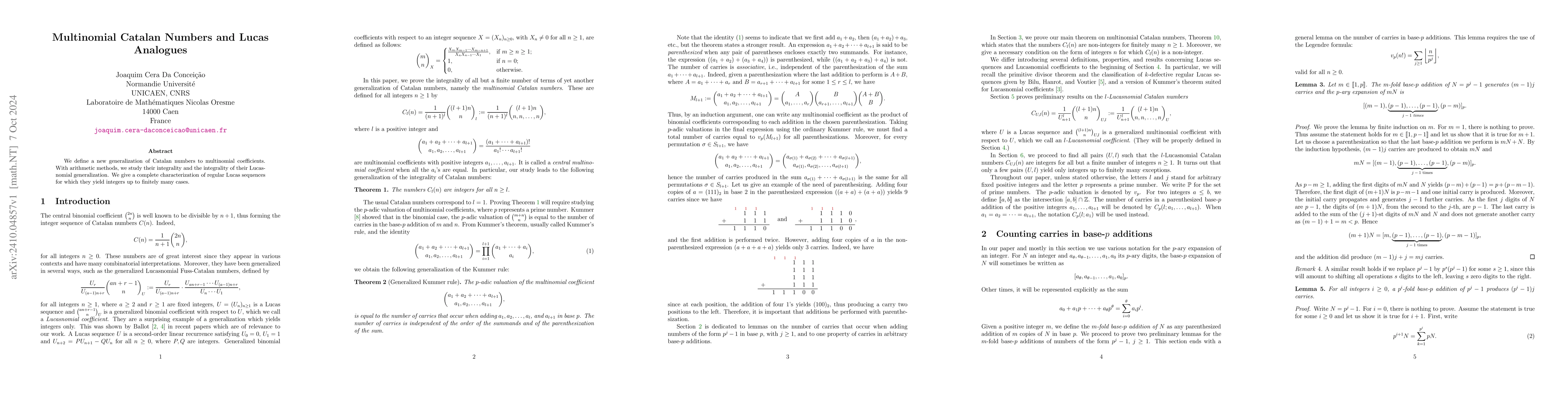 Thumbnail for Multinomial Catalan Numbers and Lucas Analogues