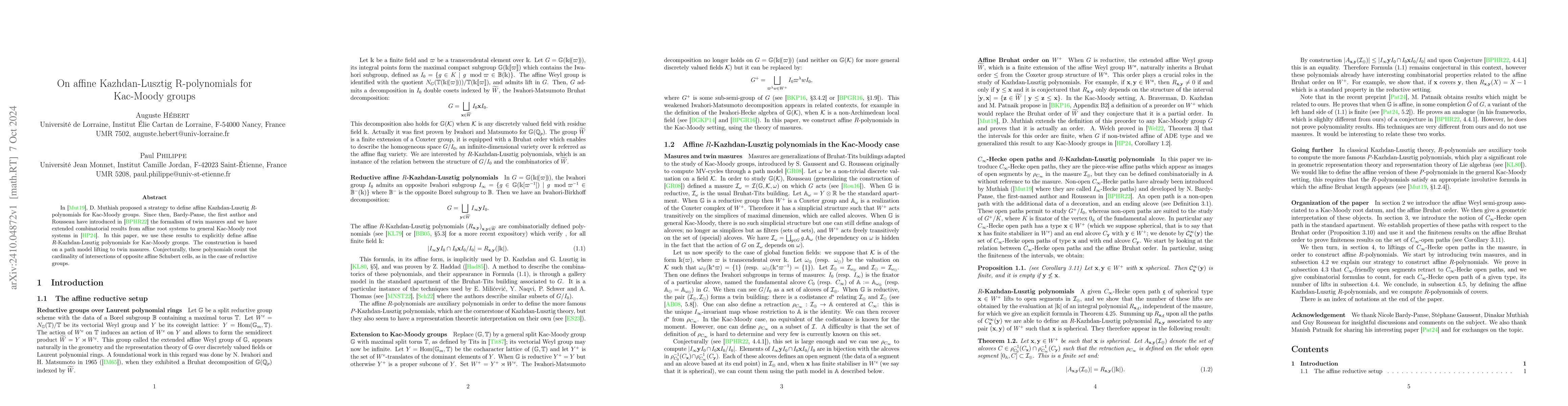 Thumbnail for On affine Kazhdan-Lusztig R-polynomials for Kac-Moody groups